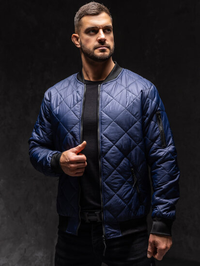 Men's Lightweight Quilted Bomber Jacket Navy Blue Bolf MY-01A1