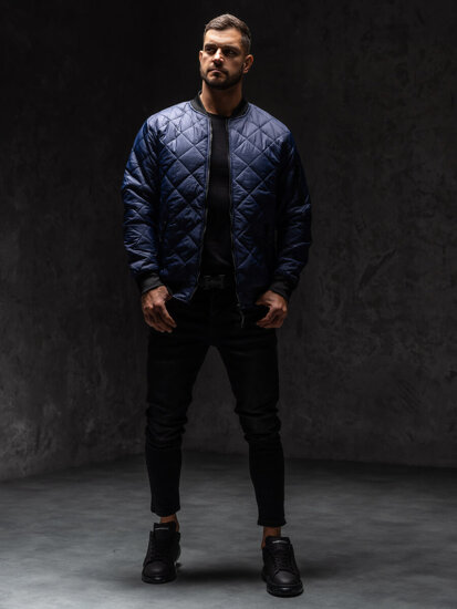 Men's Lightweight Quilted Bomber Jacket Navy Blue Bolf MY-01A1