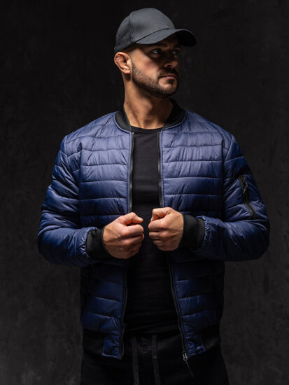 Men's Lightweight Quilted Bomber Jacket Navy Blue Bolf MY-02A1