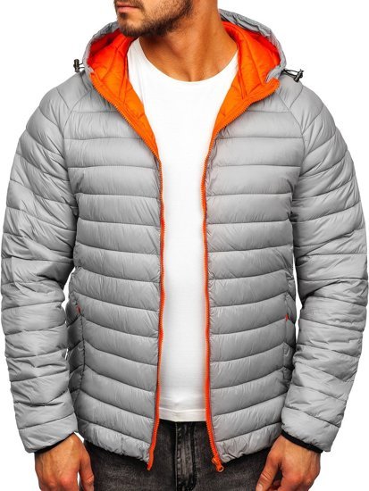 Men's Lightweight Quilted Hooded Jacket Grey Bolf 13022