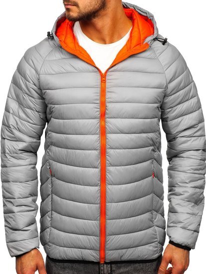 Men's Lightweight Quilted Hooded Jacket Grey Bolf 13022