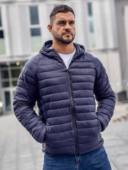 Mens blue quilted outlet coat