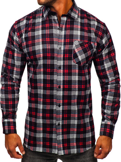 Men's Long Sleeve Checkered Flannel Shirt Black Bolf F1