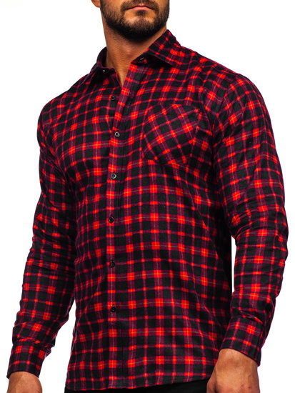 Men's Long Sleeve Checkered Flannel Shirt Claret Bolf F4