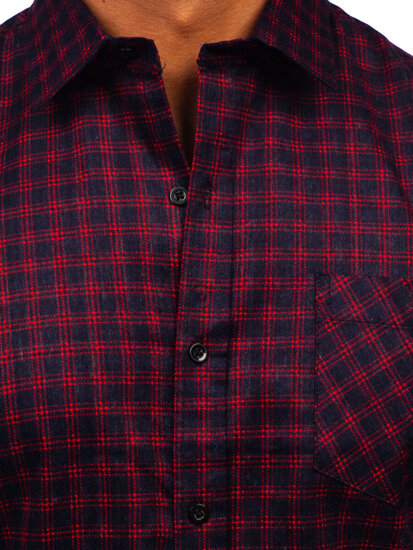 Men's Long Sleeve Checkered Flannel Shirt Red Bolf F4