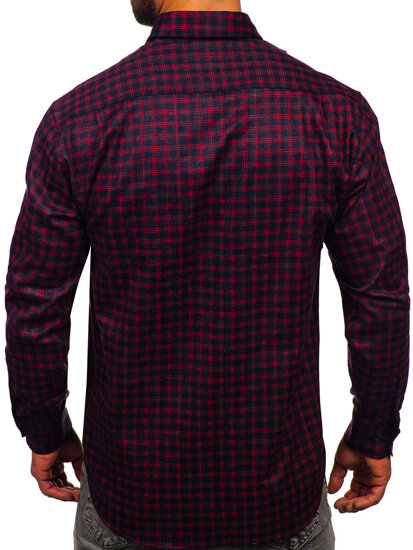 Men's Long Sleeve Checkered Flannel Shirt Red Bolf F4