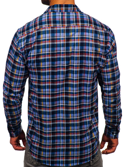 Men's Long Sleeve Checkered Flannel Shirt Violet Bolf F6