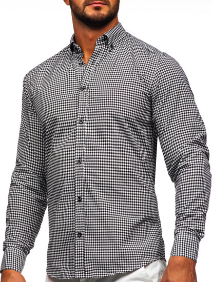 Men's Long Sleeve Checkered Shirt Black Bolf 22745