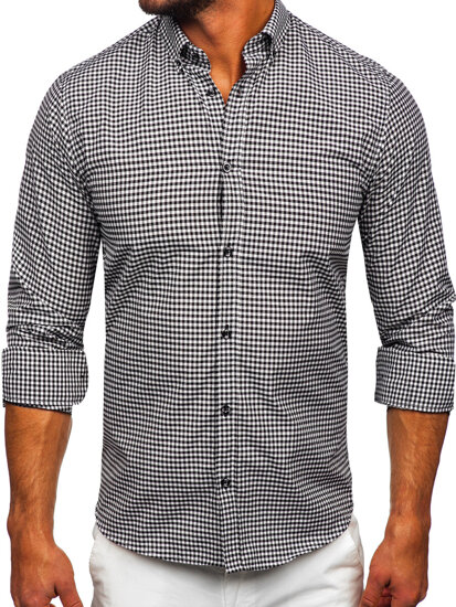 Men's Long Sleeve Checkered Shirt Black Bolf 22745