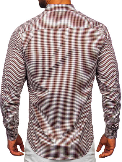 Men's Long Sleeve Checkered Shirt Brown Bolf 22745