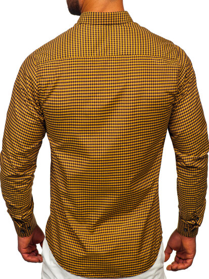 Men's Long Sleeve Checkered Shirt Camel Bolf 22745