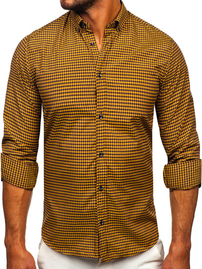 Men's Long Sleeve Checkered Shirt Camel Bolf 22745