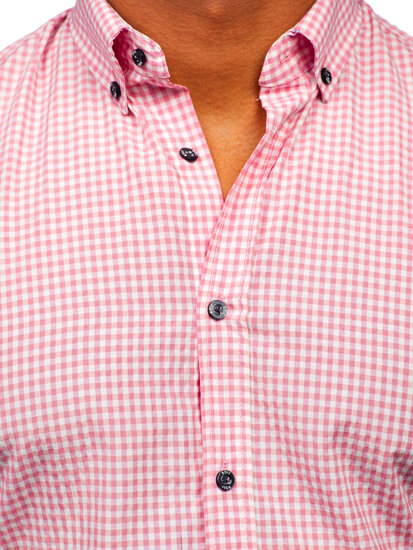 Men's Long Sleeve Checkered Shirt Pink Bolf 22745