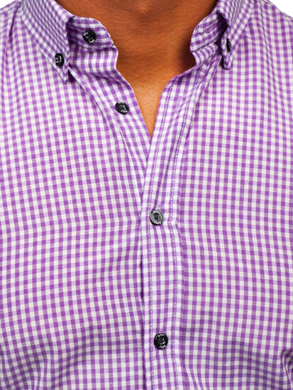 Men's Long Sleeve Checkered Shirt Violet Bolf 22745