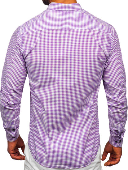 Men's Long Sleeve Checkered Shirt Violet Bolf 22745