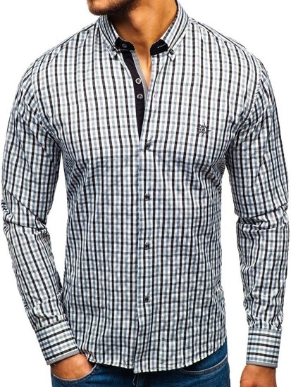 Men's Long Sleeve Checkered Vichy Shirt Black Bolf 4712