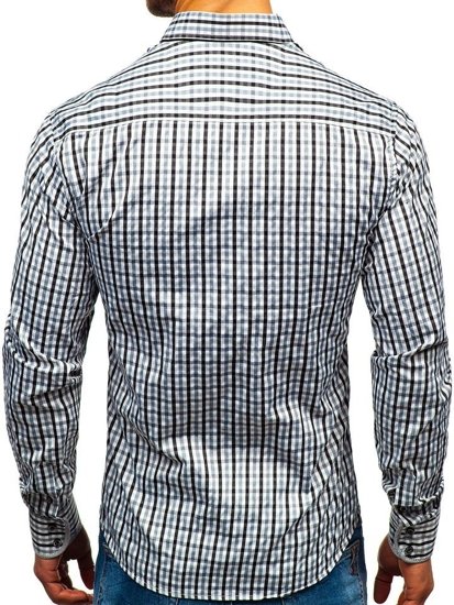 Men's Long Sleeve Checkered Vichy Shirt Black Bolf 4712