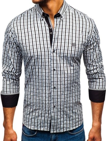 Men's Long Sleeve Checkered Vichy Shirt Black Bolf 4712