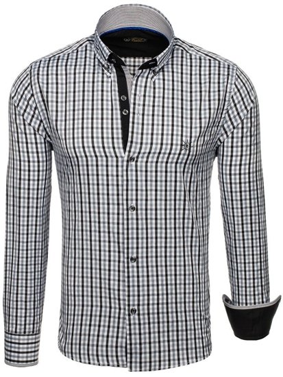 Men's Long Sleeve Checkered Vichy Shirt Black Bolf 4712