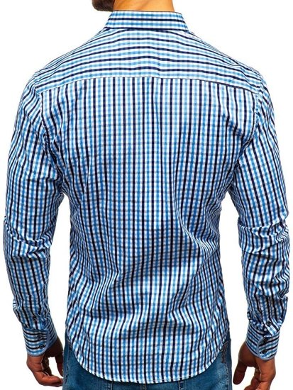 Men's Long Sleeve Checkered Vichy Shirt Sky Blue Bolf 4712