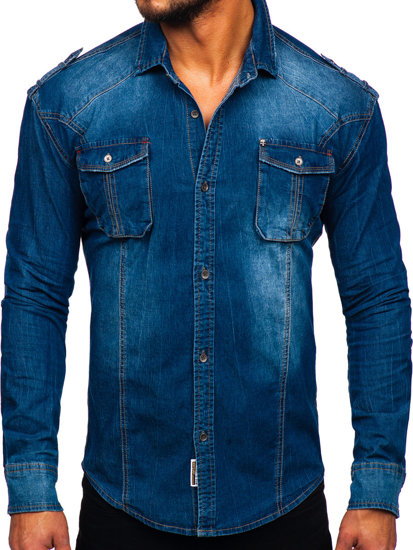 Men's Long Sleeve Denim Shirt Blue Bolf MC701B