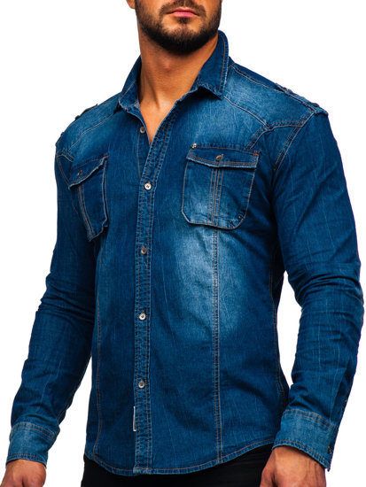 Men's Long Sleeve Denim Shirt Blue Bolf MC701B