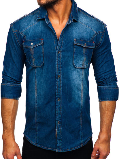 Men's Long Sleeve Denim Shirt Blue Bolf MC701B