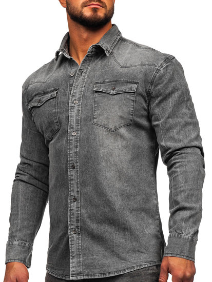 Men's Long Sleeve Denim Shirt Graphite Bolf MC710G