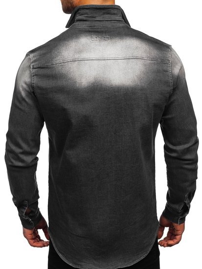 Men's Long Sleeve Denim Shirt Graphite Bolf R710