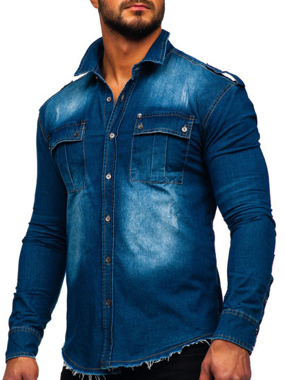 Men's Long Sleeve Denim Shirt Light Blue Bolf MC702BC