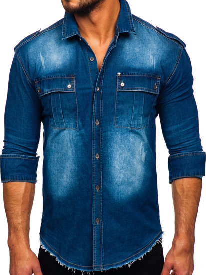 Men's Long Sleeve Denim Shirt Light Blue Bolf MC702BC