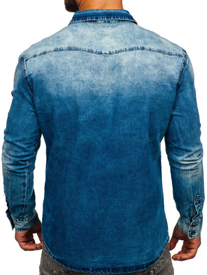 Men's Long Sleeve Denim Shirt Navy Blue Bolf MC710BS