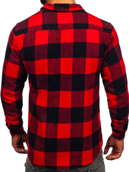 Men's Long Sleeve Flannel Shirt Black-Red Bolf 20723