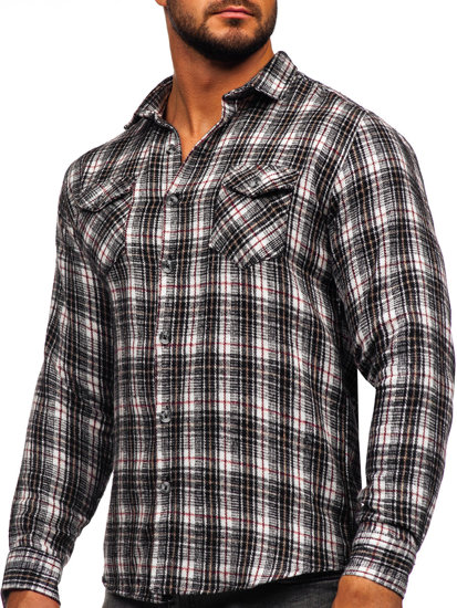 Men's Long Sleeve Flannel Shirt Black-White Bolf 20731-2