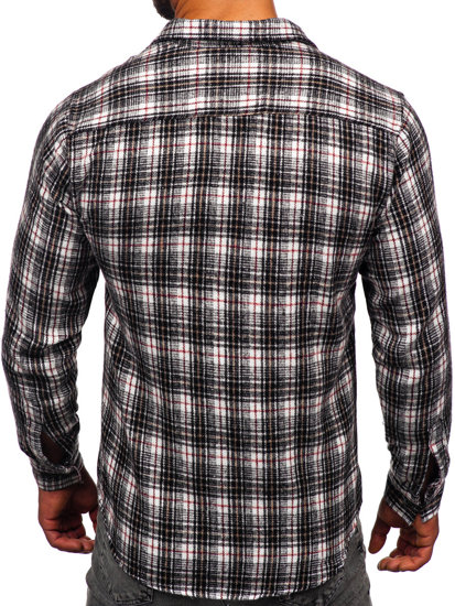 Men's Long Sleeve Flannel Shirt Black-White Bolf 20731-2