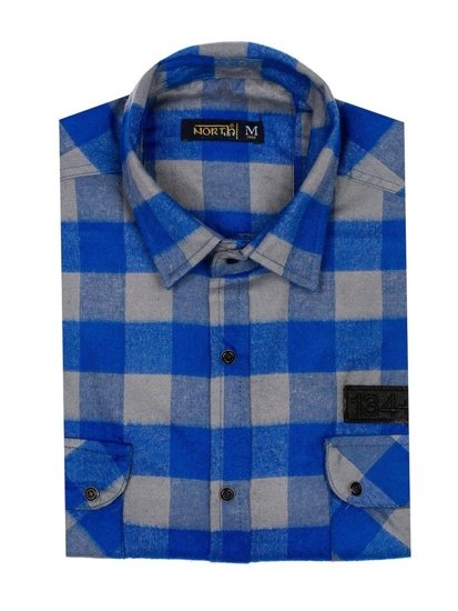 Men's Long Sleeve Flannel Shirt Blue-Grey Bolf 2503