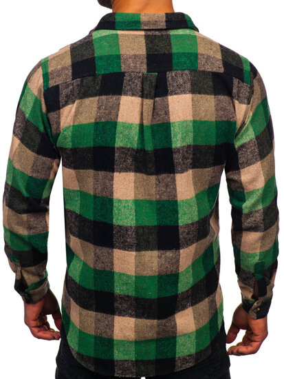 Men's Long Sleeve Flannel Shirt Green Bolf 20723