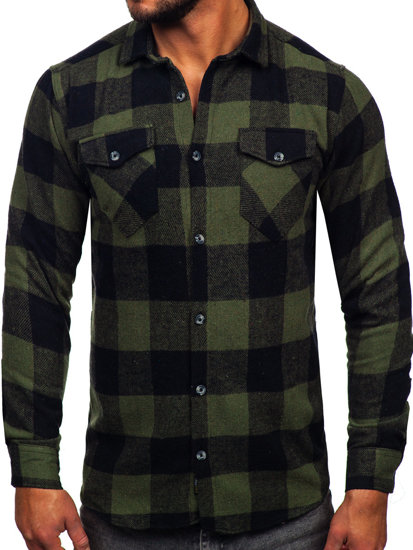 Men's Long Sleeve Flannel Shirt Khaki Bolf 20723