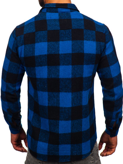 Men's Long Sleeve Flannel Shirt Navy Blue Bolf 20723