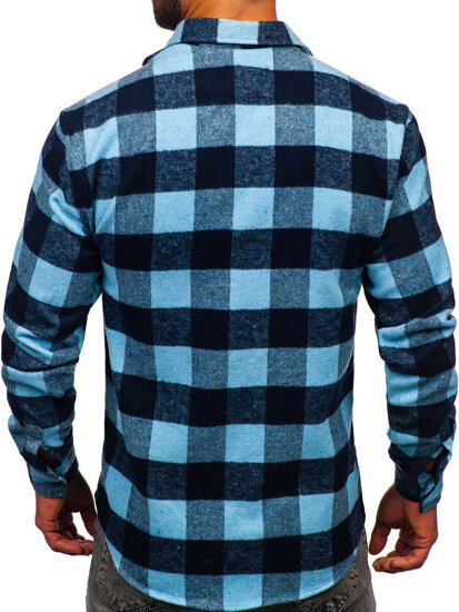 Men's Long Sleeve Flannel Shirt Sky Blue Bolf 20723