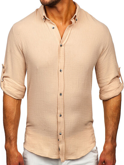 Men's Long Sleeve Muslin Shirt Beige Bolf 22746