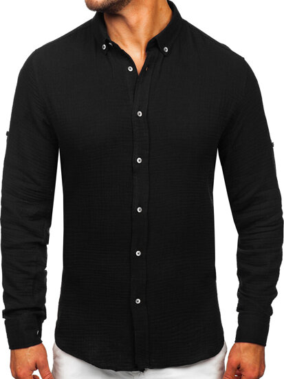 Men's Long Sleeve Muslin Shirt Black Bolf 22746