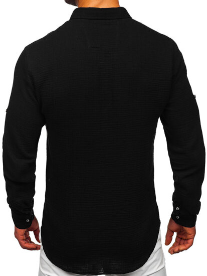 Men's Long Sleeve Muslin Shirt Black Bolf 22746