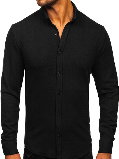 Men’s Long Sleeve Muslin Shirt Black Bolf 506