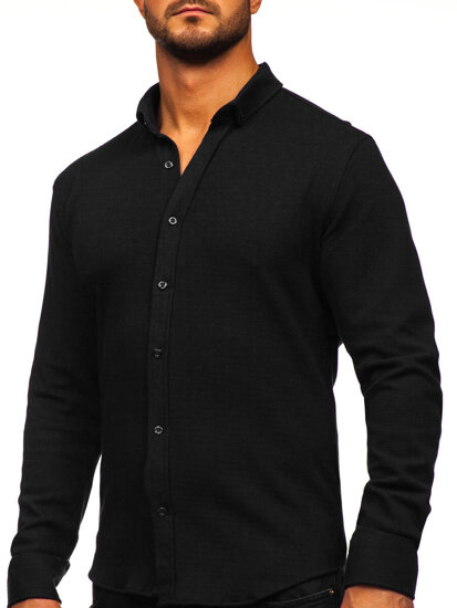 Men’s Long Sleeve Muslin Shirt Black Bolf 506