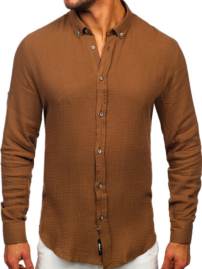 Men's Long Sleeve Muslin Shirt Brown Bolf 22746