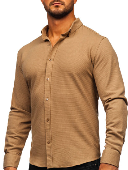 Men’s Long Sleeve Muslin Shirt Brown Bolf 506