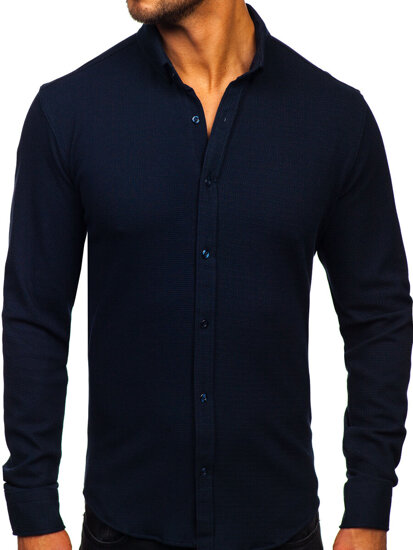 Men’s Long Sleeve Muslin Shirt Navy Blue Bolf 506