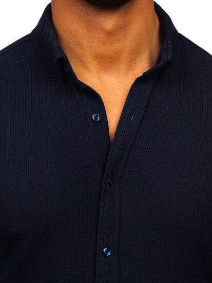 Men’s Long Sleeve Muslin Shirt Navy Blue Bolf 506