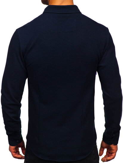 Men’s Long Sleeve Muslin Shirt Navy Blue Bolf 506